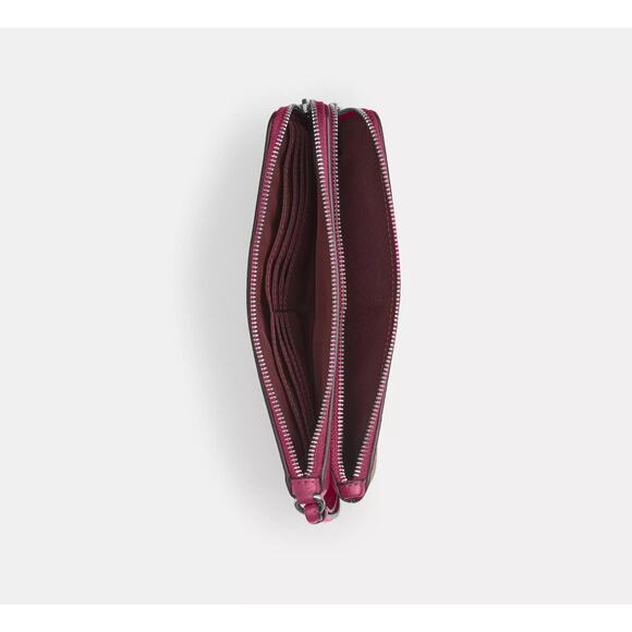 🎁 Coach Double Zip Wallet In Signature Canvas With Bow Print - Picture 3 of 9